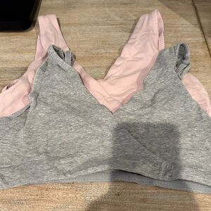 2 Soft Cotton Blend Nursing/Comfort Bralette - Pink & Gray